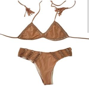 Acacia Swimwear Chuns Crochet 2 Piece Bikini in Nude Size Small